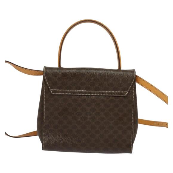 CELINE Macadam Canvas Hand Bag Pvc Leather Brown Gold - Picture 3 of 13